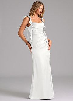 Azazie Jessamine Rochii de domnișoară de onoare Teacă Corset Satin elastic Lungime până la podea Rochie image4