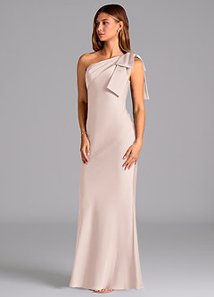 Azazie Yuanna Bridesmaid Dresses Blushing Pink Mermaid One Shoulder Stretch Satin Dress image4