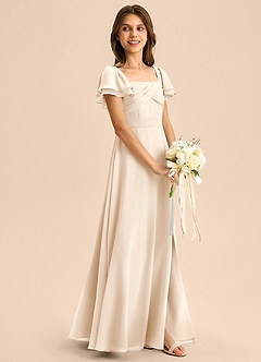 Azazie Azey Junior Jurk van Chiffon met A-Lijn Ruches Wit Albast image6