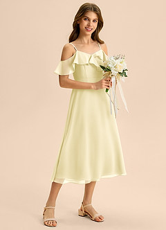 Azazie Kamilla Junior Abito A-Line in Chiffon a Spalla Scoperta Sorbetto Al Limone image5