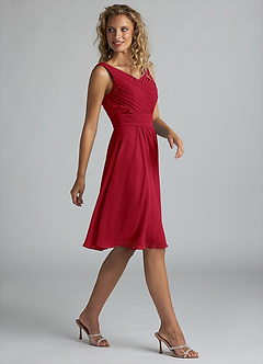 Azazie Grace Bridesmaid Dresses Scarlet A-Line Pleated Chiffon Dress image4