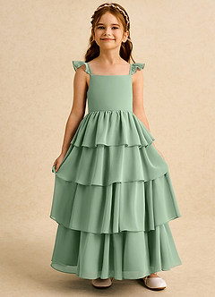Azazie Boba vestidos de niña de las flores Vestido de Matcha de Gasa de Corte En A con Escote Cuadrado image6