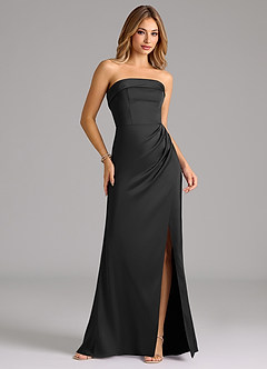Azazie Aretha Bridesmaid Dresses Black A-Line Strapless Stretch Satin Convertible Dress image4
