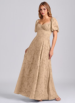 Azazie Mirian Robes de demoiselle d'honneur Robe Trapèze en Blumen-Burnout Encolure en Forme de Cœur Champagne image3