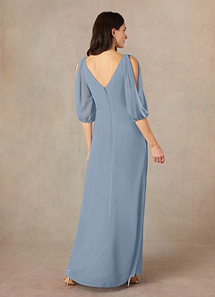 Azazie Bronwyn Mother of the Bride Dresses Dusty Blue A-Line V-Neck Ruched Chiffon Dress image4