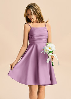 Azazie Miko Junior Wisteria A-Line Pleated Stretch Satin Dress image4