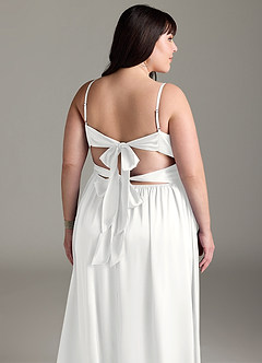 Azazie Zeya Bridesmaid Dresses White A-Line Pleated Stretch Satin Dress image15