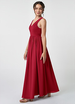 Azazie Keyla Junior Scarlet A-Line Pleated Chiffon Dress image3