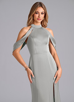 Azazie Bonny Bridesmaid Dresses Silver Mermaid Off the Shoulder Stretch Satin Dress image5