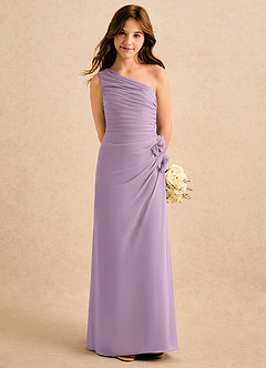 Azazie Sophie Girls Formal Abiti da Ragazza di Fiori Abito Tubino in Chiffon Monospalla Glicine image5