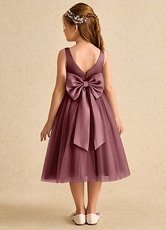 Azazie Firefly Robe Demoiselle D'honneur Fillette Robe Trapèze en Mat Satiné Arc Rose Du Désert image5