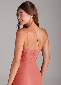 Azazie Eren Vestidos de damas de honor Vestido de Rosa Salmón de Gasa de Corte Recto con Hombro unilateral image2