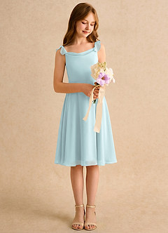 Azazie Pup Flower Girl Dresses Mist A-Line Pleated Chiffon Dress image3