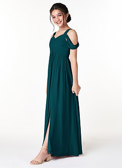 Azazie Lianne Junior Pine A-Line Off the Shoulder Chiffon Dress image3