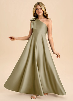 Azazie Penguin Junior Abito A-Line in Raso Elasticizzato Fiocco Verde Muschio image1