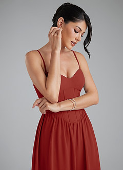 Azazie Alisha Bridesmaid Dresses Terracotta A-Line Corset Chiffon Dress image3