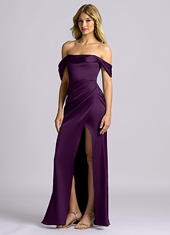 Azazie Auden Bridesmaid Dresses Grape Sheath Off the Shoulder Stretch Satin Convertible Dress image4
