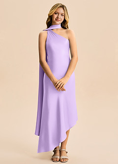 Azazie Briony Junior Lilac Sheath Pleated Stretch Satin Dress image7