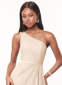 Azazie Liza Bridesmaid Dresses White Alabaster Mermaid One Shoulder Chiffon Dress image5