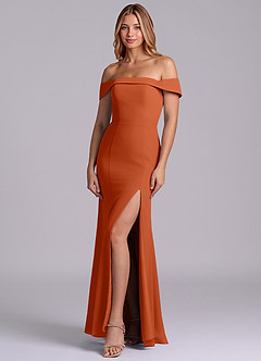 Azazie Luciana Robes de demoiselle d'honneur Robe Fourreau Convertible en Mousseline de soie Épaule décolletée Orange Brûlée image3