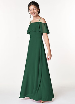 Azazie Maggie Junior Robe Trapèze en Mousseline de soie Épaule décolletée Vert Foncé image5