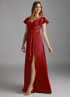 Azazie Omari Bridesmaid Dresses Pomegranate A-Line Stretch Satin Dress image5
