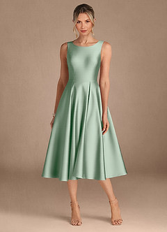 Azazie Fulton Mother of the Bride Dresses Agave A-Line Pleated Stretch Satin Dress image5