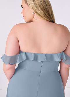Barbie ♥ Azazie Jurken voor bruidsmeisjes Converteerbaar Jurk van Chiffon met A-Lijn Off the Shoulder Stoffig Blauw image11