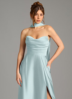 Azazie Ayla Bridesmaid Dresses Mist A-Line Corset Stretch Satin Dress image2