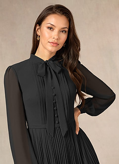Azazie Adellah Mother of the Bride Dresses Black A-Line Pleated Chiffon Dress image5