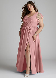 Azazie Zella Bridesmaid Dresses Dusty Rose A-Line Lace Chiffon Dress image9