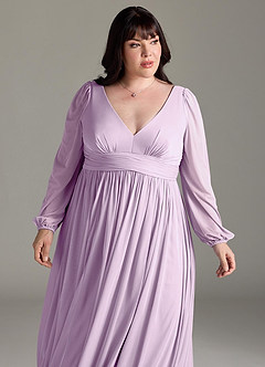 Azazie Norah Bridesmaid Dresses Frosted Lilac A-Line V-Neck Long Sleeve Chiffon Dress image12