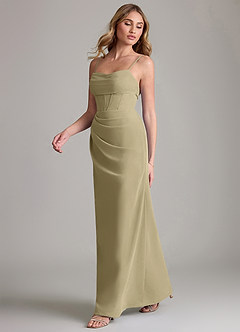 Azazie Mai Bridesmaid Dresses Moss Green Sheath Pleated Chiffon Dress image4