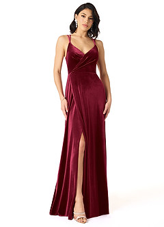 Azazie Hapa Bridesmaid Dresses Burgundy A-Line Lace Velvet Dress image1
