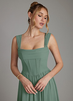 Azazie Caterina 신부 들러리 드레스 A라인 코르셋 쉬폰 바닥 길이 드레스 image3