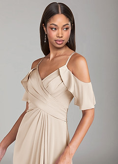 Azazie Dakota Jurken voor bruidsmeisjes Jurk van Stretch Satijn met A-Lijn Off the Shoulder Wit Albast image5