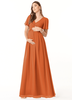 Azazie Verna Maternity Bridesmaid Dresses A-Line V-Neck Ruched Chiffon Floor-Length Dress image3