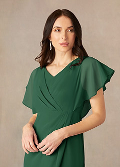 Azazie Julia vestidos de madre de la novia Vestido de Verde Oscuro de Gasa de Recto con Cuello en V Plisado image3