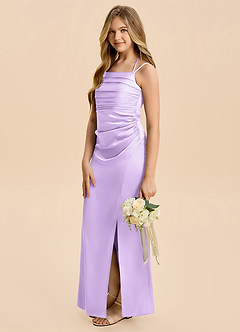 Azazie Nova Junior Lilac A-Line Pleated Stretch Satin Dress image4