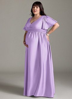 Azazie Verna Maternity Bridesmaid Dresses A-Line Ruched Stretch Satin Floor-Length Dress image14