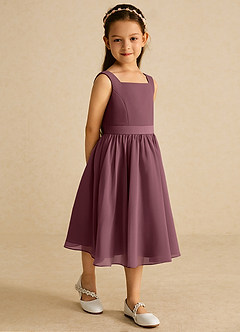 Azazie Ari Blumenmädchenkleider A-Linie ärmellos Chiffon Kleid Sangria image5