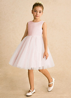 Azazie Esme Robe Demoiselle D'honneur Fillette Robe Princesse en Tulle Arc Rose Pâle image5