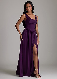 Azazie Novi Bridesmaid Dresses Grape A-Line with Pockets Stretch Satin Dress image5