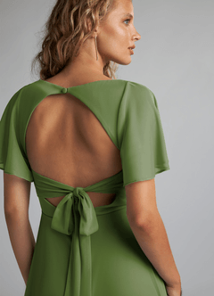 Azazie Induh Bridesmaid Dresses Olive A-Line Flutter V-neck Mesh Dress image6