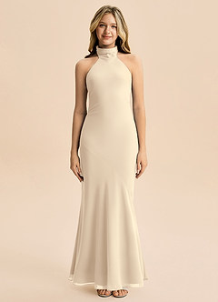 Azazie Velli Junior Vestido Champanhe de Chiffon de sereia com Pescoço alto image3