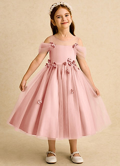 Azazie Juni Robe Demoiselle D'honneur Fillette Robe Princesse en Tulle Plissée Rosette image1