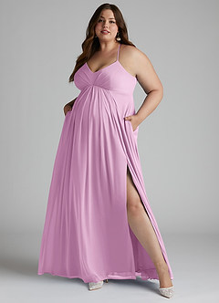 Azazie Annabelle Maternity Bridesmaid Dresses A-Line V-Neck Pleated Mesh Floor-Length Dress image9