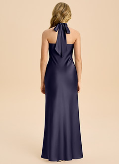 Azazie Chickie Junior Vestido de Tormenta de Satén Elástico de Corte Recto con Plisado image2