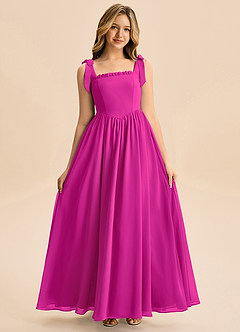 Azazie Delia Junior Abito A-Line in Chiffon Fiocco Fucsia image3