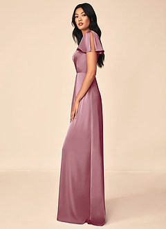 Azazie Soren Bridesmaid Dresses Vintage Mauve A-Line Pleated Stretch Satin Dress image3